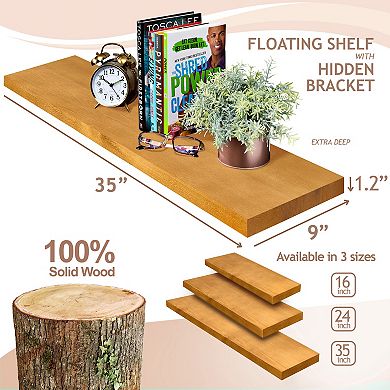 Sorbus 2 Pack 35" Solid Wood Floating Shelves - for Bathroom Decor, Books, Bedroom & Living Room