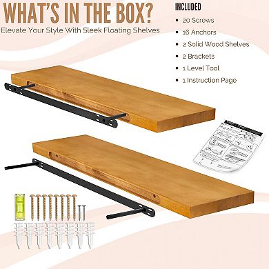 Sorbus 2 Pack 35" Solid Wood Floating Shelves - for Bathroom Decor, Books, Bedroom & Living Room