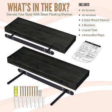 Sorbus 2 Pack 24" Solid Wood Floating Shelves - for Bathroom Decor, Books, Bedroom & Living Room