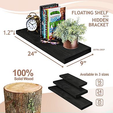 Sorbus 2 Pack 24" Solid Wood Floating Shelves - for Bathroom Decor, Books, Bedroom & Living Room