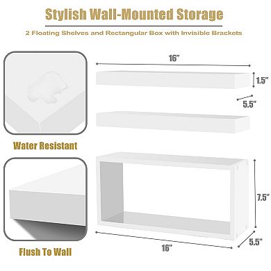 Sorbus 2 Floating Shelves with Invisible Brackets & 1 Rectangular Box