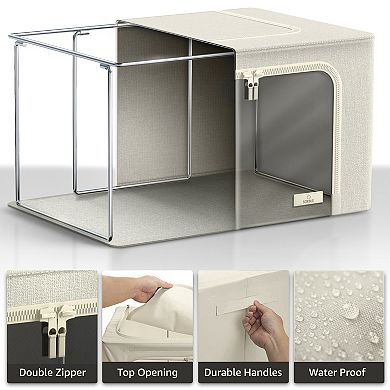 Sorbus 3 Pack Medium Foldable Storage Box - Metal Frame, Oxford Fabric, Large Window & Handles