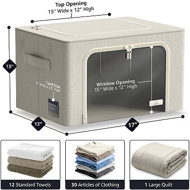 Sorbus 3 Pack Medium Foldable Storage Box - Metal Frame, Oxford Fabric, Large Window & Handles