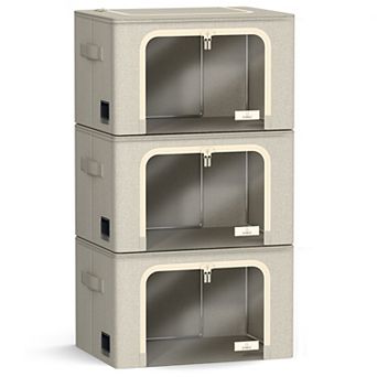 Sorbus 3 Pack Medium Foldable Storage Box - Metal Frame, Oxford Fabric, Large Window & Handles
