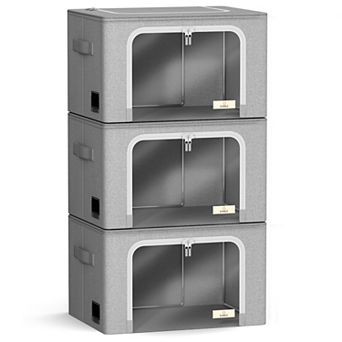 Sorbus 3 Pack Medium Foldable Storage Box - Metal Frame, Oxford Fabric, Large Window & Handles