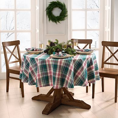 Elrene Home Fashions Holiday Fireside Plaid Round/Oval Tablecloth