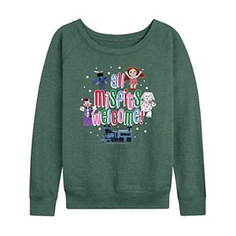 Women's Rudolph The Red Nosed Reindeer All Misfits Welcome French Terry Long Sleeve Shirt