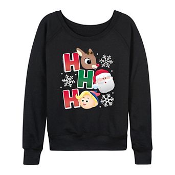 Women's Rudolph The Red-Nosed Reindeer Ho Ho Ho French Terry Long Sleeve Tee