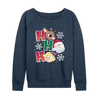 Women's Rudolph The Red-Nosed Reindeer Ho Ho Ho French Terry Long Sleeve Tee