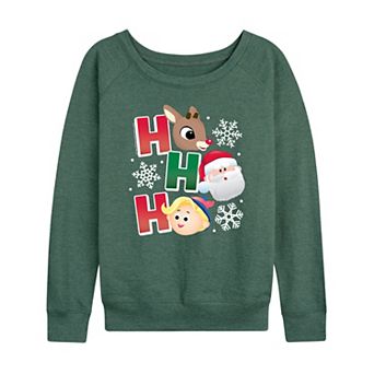 Women's Rudolph The Red-Nosed Reindeer Ho Ho Ho French Terry Long Sleeve Tee