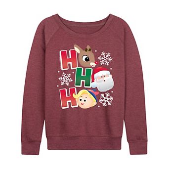 Women's Rudolph The Red-Nosed Reindeer Ho Ho Ho French Terry Long Sleeve Tee