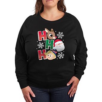 Plus Size Rudolph The Red-Nosed Reindeer Ho Ho Ho Graphic French Terry Long Sleeve Tee
