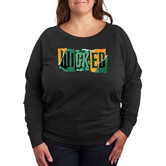 Plus Size Wicked For Good Logo Ripped French Terry Long Sleeve Tee