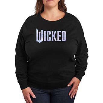 Plus Size Wicked For Good Logo Butterfly Sparkle French Terry Long Sleeve Tee