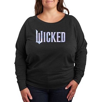Plus Size Wicked For Good Logo Butterfly Sparkle French Terry Long Sleeve Tee