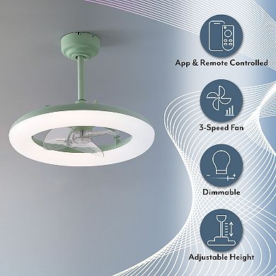 Piero 21.5" 6-Speed Metal Mobile-App/Remote-Controlled Dimmable Smart Integrated LED Ceiling Fan