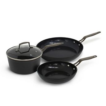 Blu. Cookware Kitchen Starter Set, Large and Small Frying Pan, Saucepan, Non-Toxic