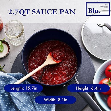Blu. Cookware Kitchen Starter Set, Large and Small Frying Pan, Saucepan, Non-Toxic