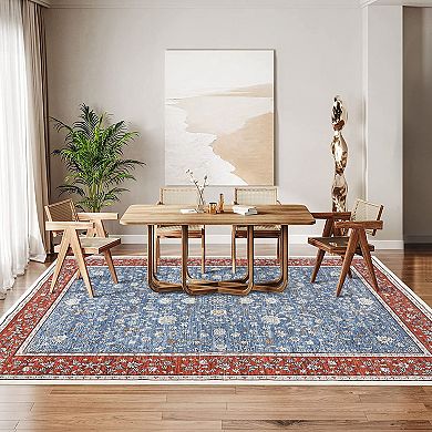 Vintage Washable Runner Runner Washable Non-Slip Low-Plie Laundry Room Rug Distressed Carpet