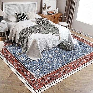 Vintage Washable Runner Runner Washable Non-Slip Low-Plie Laundry Room Rug Distressed Carpet