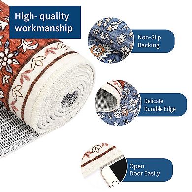 Vintage Washable Runner Runner Washable Non-Slip Low-Plie Laundry Room Rug Distressed Carpet