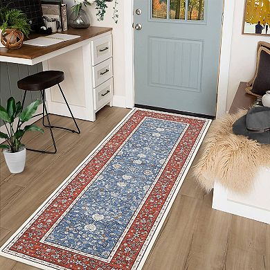 Vintage Washable Runner Runner Washable Non-Slip Low-Plie Laundry Room Rug Distressed Carpet