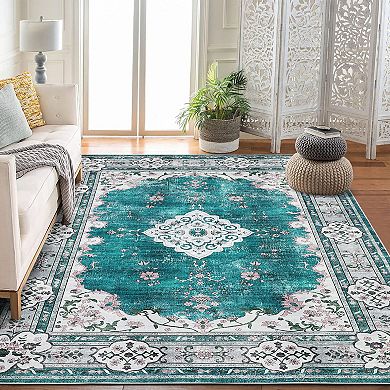 Area Rugs for Indoor, Washable Large Boho Vintage Bohemian Distressed Oriental Carpet Non Slip