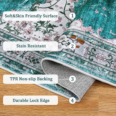 Area Rugs for Indoor, Washable Large Boho Vintage Bohemian Distressed Oriental Carpet Non Slip