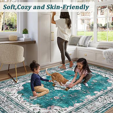 Area Rugs for Indoor, Washable Large Boho Vintage Bohemian Distressed Oriental Carpet Non Slip