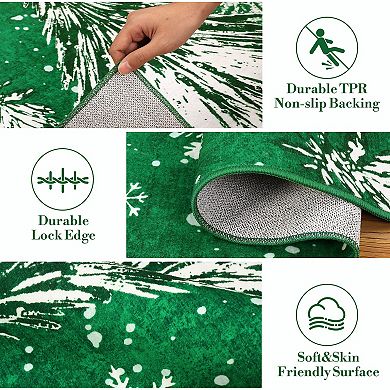 Christmas Rugs Snowy Tree Print Washed Cotton Reversible Foldable Floor Mat Holiday Home Decor Rug