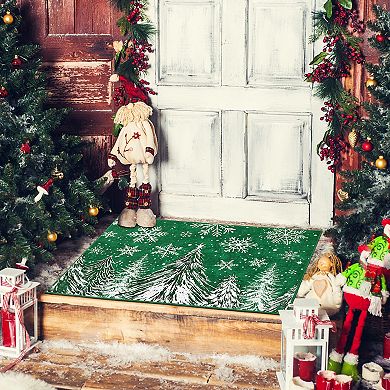 Christmas Rugs Snowy Tree Print Washed Cotton Reversible Foldable Floor Mat Holiday Home Decor Rug