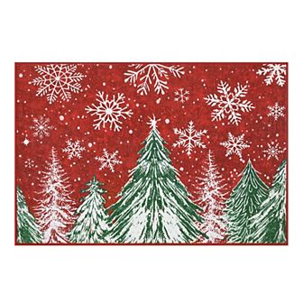 Christmas Rugs Snowy Tree Print Washed Cotton Reversible Foldable Floor Mat Holiday Home Decor Rug