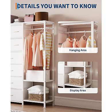 Clothes Rack with 16 Fabric Drawers, Portable Closet Wardrobe with 2 Shelves and Hanging Rod