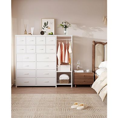 Clothes Rack with 16 Fabric Drawers, Portable Closet Wardrobe with 2 Shelves and Hanging Rod
