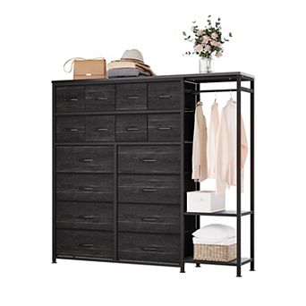 Clothes Rack with 16 Fabric Drawers, Portable Closet Wardrobe with 2 Shelves and Hanging Rod