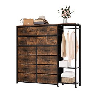 Clothes Rack with 16 Fabric Drawers, Portable Closet Wardrobe with 2 Shelves and Hanging Rod