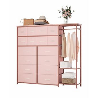 Clothes Rack with 16 Fabric Drawers, Portable Closet Wardrobe with 2 Shelves and Hanging Rod