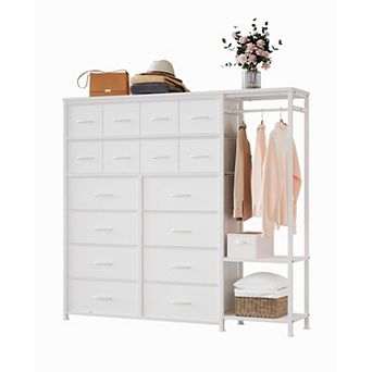 Clothes Rack with 16 Fabric Drawers, Portable Closet Wardrobe with 2 Shelves and Hanging Rod
