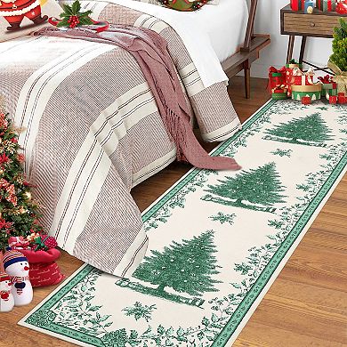 Christmas Rug Washable Area Rugs Non-Slip Throw Living Room Soft Carpet Christmas Tree Print Decor