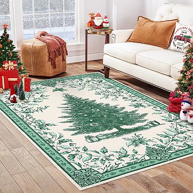 Christmas Rug Washable Area Rugs Non-Slip Throw Living Room Soft Carpet Christmas Tree Print Decor