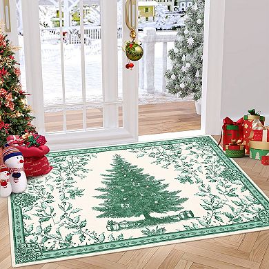 Christmas Rug Washable Area Rugs Non-Slip Throw Living Room Soft Carpet Christmas Tree Print Decor