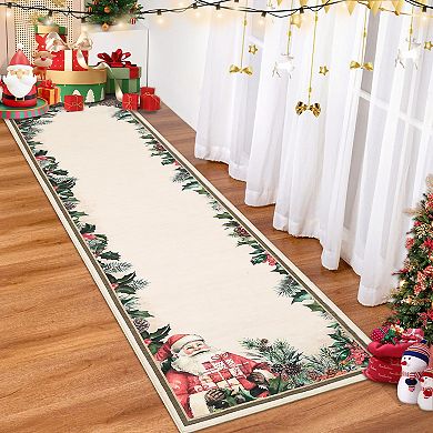 Christmas Santa Claus Area Rug, Christmas Tree Rug Washable Non Slip,Carpet for Nursery Living Room