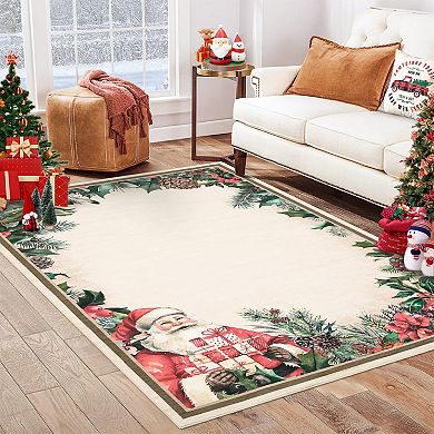 Christmas Santa Claus Area Rug, Christmas Tree Rug Washable Non Slip,Carpet for Nursery Living Room