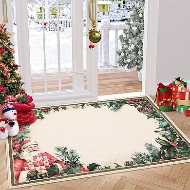 Christmas Santa Claus Area Rug, Christmas Tree Rug Washable Non Slip,Carpet for Nursery Living Room