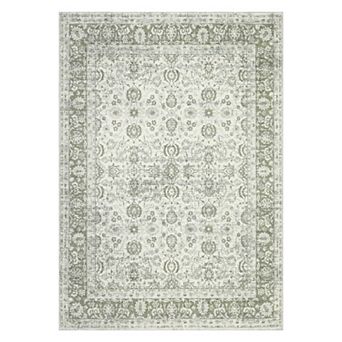 Washable Area Rug Low Pile Floral Vintage Stain Resistant Non Shedding Floor Carpets for Home Office