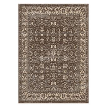 Washable Area Rug Low Pile Floral Vintage Stain Resistant Non Shedding Floor Carpets for Home Office