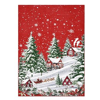 Christmas Washable Area Rug Xmas Tree Snowflake Decorative Modern Bordered Floor Cover Carpet