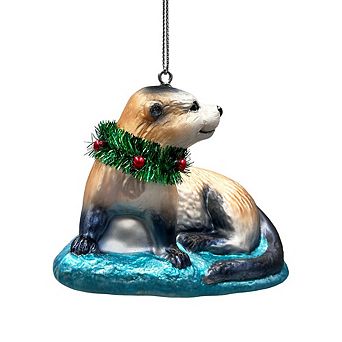 Cute Otter Glass Christmas Ornament, Exotic Animal Tree Decoration