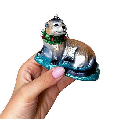 Cute Otter Glass Christmas Ornament, Exotic Animal Tree Decoration