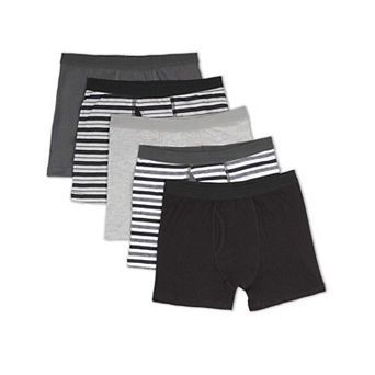 5 Pairs Solids and Stripes Cotton Rich Gray Multi Boys Boxer Briefs
